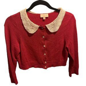 Red Cardigan w/ Peter Pan Collar SZ M